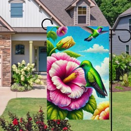BlissYard Welcome Spring Summer Garden Flag Double Sided 12 x 18 Inch Hummingbird Bird Garden Yard Flag Flowers Seasonal Outside Outdoor House Decoration Floral Small Lawn Yard Home Decor