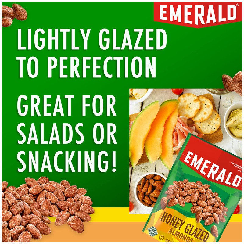 Emerald Nuts Honey Glazed Almonds (1-Pack), 5.5oz Resealable Bag, Kosher