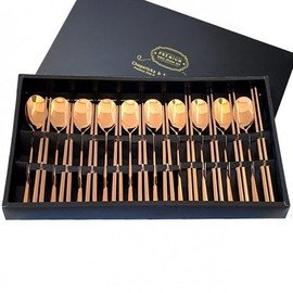 Home Art Stainless Steel Cutlery Set Rose Gold 10-Person Set of Spoons and Chopsticks Gift Set / 홈아트 스텐 수저세트 로즈골드 10인 숟가락 젓가락 선물용