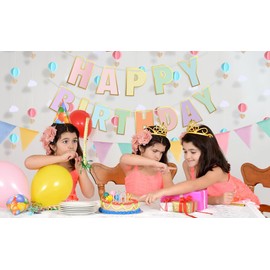 Pre-Strung Happy Birthday Banner and Decorations-Girls Toddler Birthday Decorations-Happy Birthday Banner and 3D Garland with Pennant Banner Flags Pastel