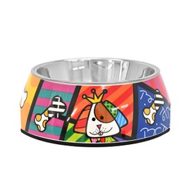 Romero Britto Pet Bowl - Artsy & Washable Food-Grade Stainless Steel Dish for Dogs & Cats, Dog Landscape, Perfect Portion for Food & Water, Great for Small, Medium, Large Breeds (Large)