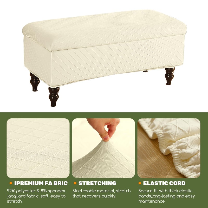 FUANGUI Ottoman Cover Stretch Storage Ottoman Bench Slipcover Jacquard Folding