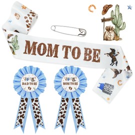 Lopeastar Cowboy Baby Shower Decorations Mom to Be Sash Dad to Be Corsage Set, Western Baby Shower A Little Cowboy is on the Way Mommy to Be Sash Baby Shower Sash Gift Keepsake