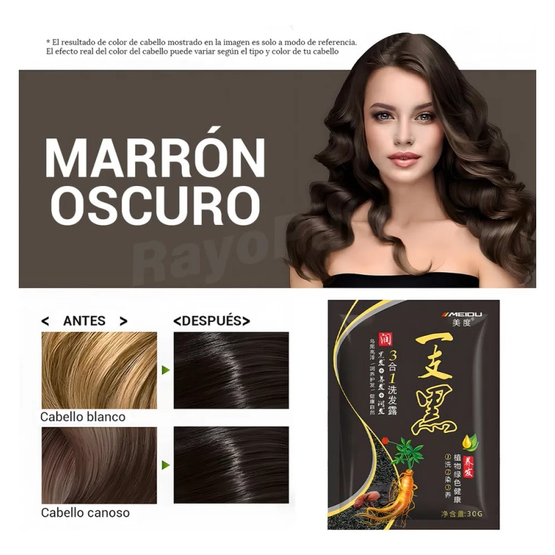 15 Piezas Paquete Shampoo Tinte Instantáneo 15min Cubre Cana