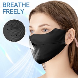 LaNikar UV Face Mask Sun Protective UPF 50+ Ice Silk Washable Reusable Face Cover Elastic Breathable Golf Sports Face Mask (Black)