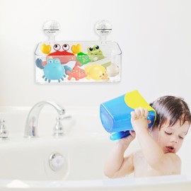 Gzsekken Bath Toy Storage Basket,Bathtub Toy Clear Bath Toy Holder Toy Tidy Caddy Suction Cup No-Drilling Plastic Bath Storage for Toys Quick-Drain-Drying Shower Toy Organizer for Bathroom