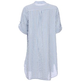 Zwillingsherz Long blouse in striped pattern, high-quality summer dress for women, girls, evening dress, casual dress, beach dress, loose airy tunic, perfect for spring, summer, autumn., denim blue, 34-40
