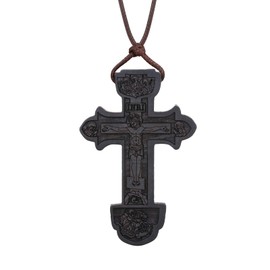 COTTVOTT Wood Orthodox Cross Pendant Necklace Christian Crucifix Necklace Prayer Jesus for Women Men (D-Black Color)