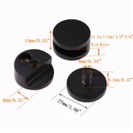 Ykendz Aluminum Mirror Mounting Clips, Round Shape Wall-Mounted Mirrors Bracket, Glass Clips Clamps Holder, Dresser Mirror Fixed Fitting for 5-11mm Thick Mirror 8 Pieces (Black)