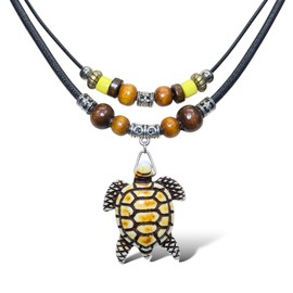 PRASATT Sea Turtle Double Layer Necklace For Women Men Yak Bone Tortoise Hawaii Tribal Surfer Necklace Sea Turtles Pendants Necklaces Gift For Unisex (Brown)