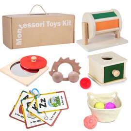 Montessori Educational Toys for Babies 7-12 Months, 7 in 1 Early Learning Educational Kit for Toddlers Gifts, Includes Spinning Drum, Permanent Box, R
