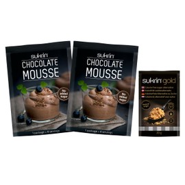Sukrin Chocolate Mousse Mix + Sukrin Gold Sweetener Sachet - Sugar-Free, Low-Calorie, Low-Carb, Keto-Friendly, No Artificial Colors, Includes 2x Chocolate Mousse Mix Packs and 1x Sukrin Gold Sachet 20g