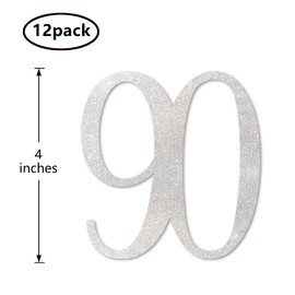 Silver Glitter 90th Birthday Centerpiece Sticks, 12-Pack Number 90 Table Topper Anniversary Party Decorations