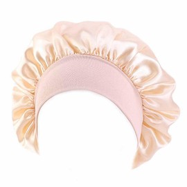 SHTGOI Silk Sleep Cap, Satin Hair Cap with Wide Elastic Band, Silk Hood for Sleeping, Adjustable Elastic Bonnet, Soft, Breathable, Night Hair Cap for Women, Girls, Hair Protection, Khaki