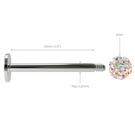 2pc 16g 1.2mm Aurora Borealis Labret Bar Lip Stud Cystal Sparkly Glitter Ball Surgical Steel Monroe Rings 12mm