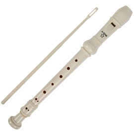 A-Star 10 x Soprano Descant School Recorder Instrument English Baroque Fingering - Key C with Learning Chart Bag Cleaning Stick - Beige