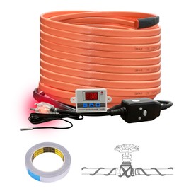 Cupohus Heat Tape for Water Pipes with Digital Display Thermostat 60FT, Freeze Protection Self-Regulating Heat Trace Cable for Metal, Plastic Home Pipes, Roof and RV