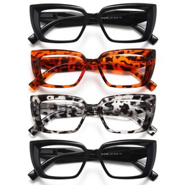 EYEURL 4 Pack Oversized Reading Glasses for Women Blue Light Reading Glasses Square Stylish Computer Readers for women With Spring Hinges Anti UV Ray Eyeglasses.2.25
