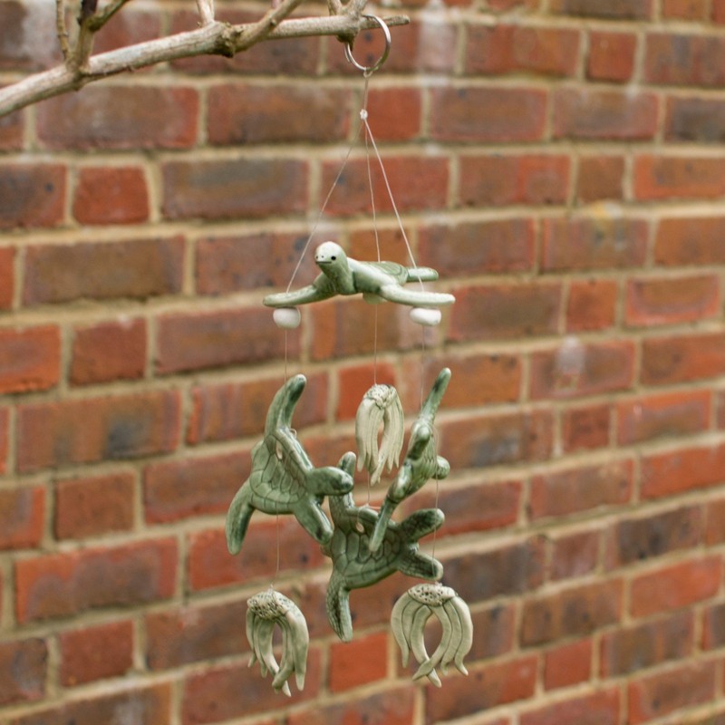 Clay Motif Hand Crafted Ornamental Garden Turtle Wind Chime