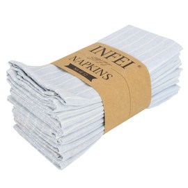 INFEI White Striped Linen Cotton Dinner Cloth Napkins - Set of 12 (40 x 30 cm) - for Events & Home Use (Sky Blue)