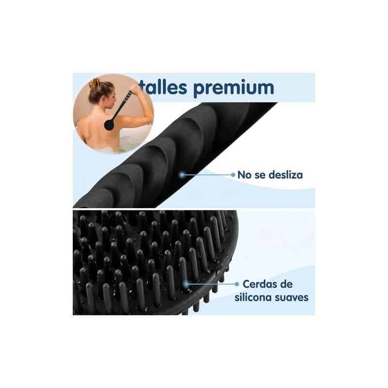 Negro Limpiador de Espalda de Silicona Cepillo de Ba?o para