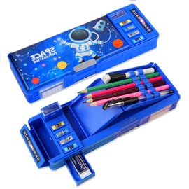 LilyBeauty Pop Up Multifunctional Case for Girls and Boys, Cute Cartoon Pen Box Organizer Stationery Sharpener Schedule Whiteboard School Supplies for Kids, blue, Fashion