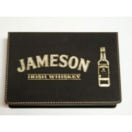 JDS Jameson black leather flask gift set w 2 shot glasses & funnel in leather box