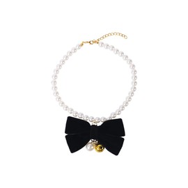 DONGKER Cat Pearl Necklaces,Adjustable Kitty Puppy Pearl Necklace with Bowtie & Metal Bell for Kitten Small Cat Puppy Wedding Birthday Party