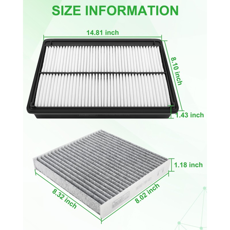 Dacall Activated Carbon Cabin & Engine Air Filter Set fit