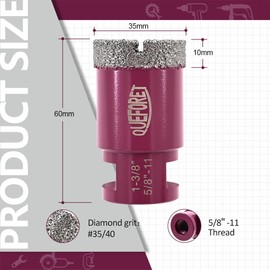 QUEFORET Diamond Drill Bit 1-3/8 Inch (35mm) - Dry Diamond Hole Saw for Ceramic Porcelain Tile Marble Granite, 5/8-11 Thread for Angle Grinder