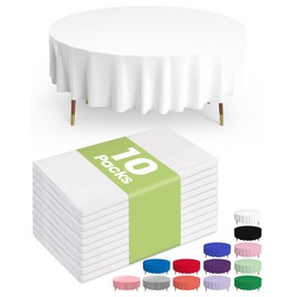 Pureegg Plastic Table Cloth Disposable 10 Pack, 84'' Round Table Cloths, Party, Picnic, Wedding, Decorative Tablecloths, Round, White Plastic Cover, Leakproof & Sturdy, White