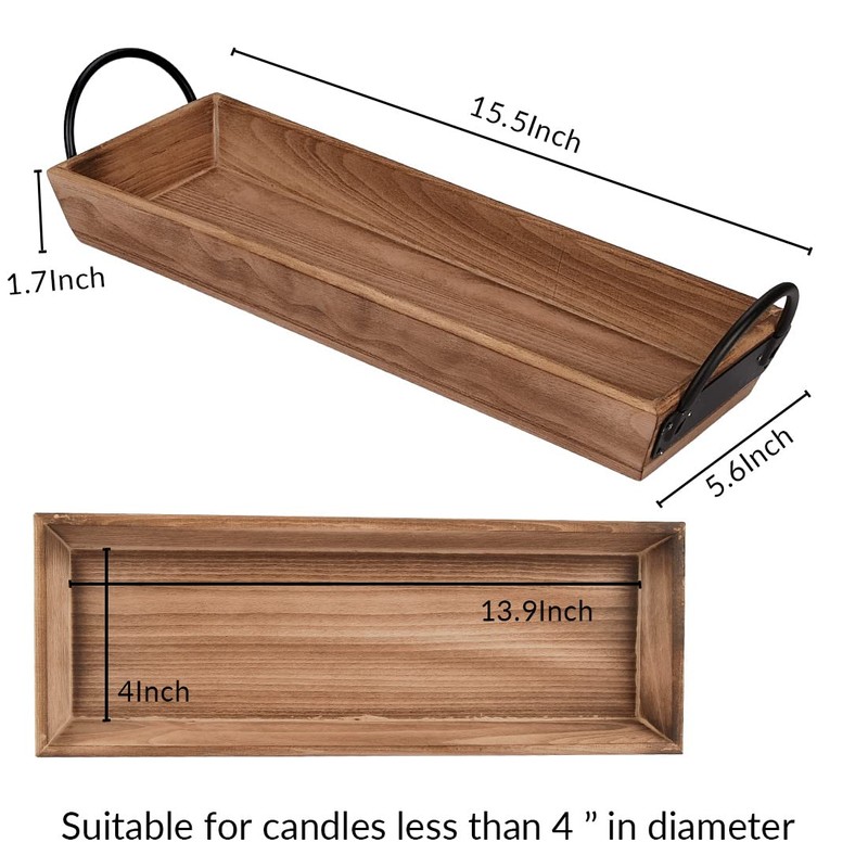 AGLARY Rectangle Wood Candle Tray with Black Metal Handles, Rustic