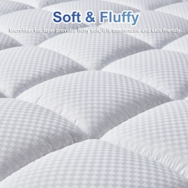 MATBEBY Bedding Quilted Fitted California King Mattress Pad Cooling Breathable Fluffy Soft Mattress Pad Stretches up to 21 Inch Deep, Cal King,White, Mattress Topper Mattress Protector