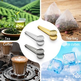 Guduling Pack of 3 Tea Tongs for Tea Bags, 15 cm Tea Bag Tongs, Stainless Steel, Tea Bag Press, Tea Bag Squeezer for Ice Cubes, Sugar Cubes, Kitchen Bar, Appetizers