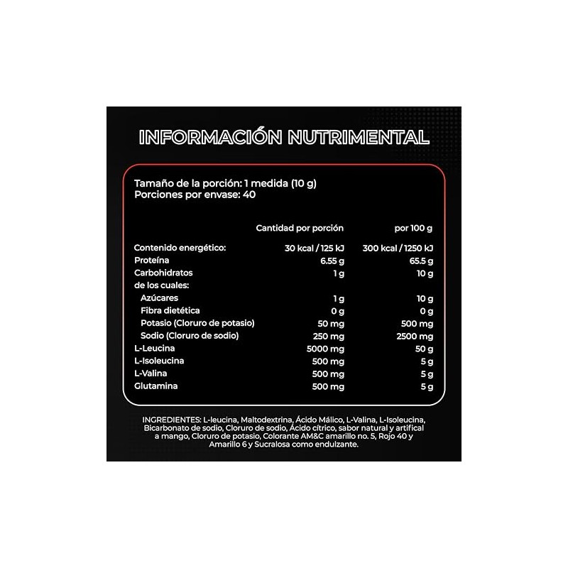 BCAA Aminoácidos Ratio 10:1:1 Con Carga Extra De Leucina Y