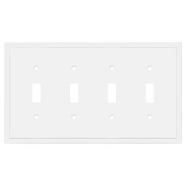 Henne Bery Modern Edge Decorative Wall Plate Switch Plate Outlet Cover, Durable Solid Zinc Alloy (Quad Toggle, White)