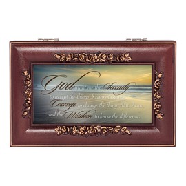 Cottage Garden Serenity Prayer Ocean Embossed Waves Petite Rosewood Jewelry Music Box Plays Canon in D