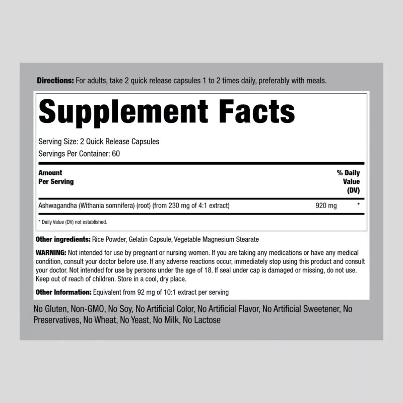 Piping Rock Ashwagandha Root Extract | 920mg | 120 Capsules