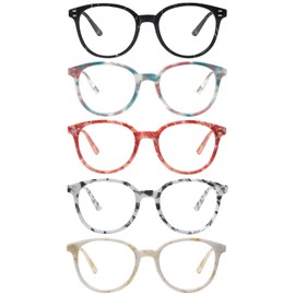 COJWIS Reading Glasses Blue Light Blocking 5 Pack Spring Hinge Fashion Readers for Men and Women Anti Glare Filter Eyeglasses (Mix-4 5C,125)