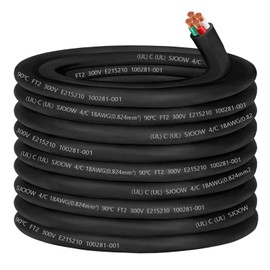 18/4 Wire SJOOW 18 AWG 4 Conductor Control Cable,18 Gauge 300V SJOOW Wire 4 Conductor OFC 18 AWG Cable for Portable Light/Mini Split Air Conditioner HVAC/Heat Pump/Speaker Systems/Light/Trailer-100ft