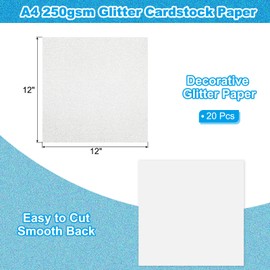 PATIKIL 20Sheets Silver Glitter Cardstock Paper, 12 x 12 in 250gsm Square Premium Sparkly Paper Craft Cardstock Paper for Scrapbook Card Making DIY Art Projects Wedding Party