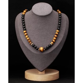 Jewboo Tiger Eye with Black Obsidian Choker Necklace for Women or Men Jewelry Healing Crystals and Worry Stones Adjustable Strand Good Luck Charms Gift