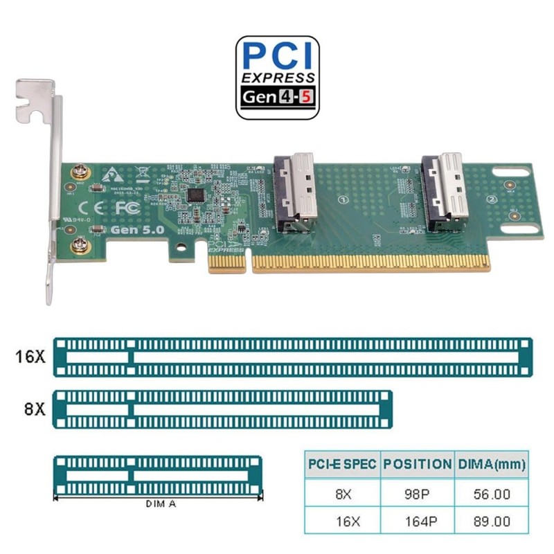 Xiwai 16x PCIE5.0 PCI-Express to Dual MCIO 8i SFF-TA-1016 VROC