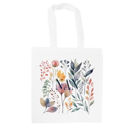 Purely Home Watercolour Flowers Nan Tote Bag - Pretty Floral & Foliage Mothers Day/Birthday Gift For Relative - White Shopping Bag Present for Her