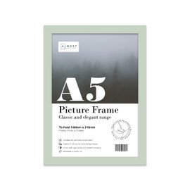 Almost Frameless A5 Mint Green Picture Frame Fits A5 (14.8 x 21cm - 5.8 x 8.3in) Poster, Photo, Artwork, or Print. Thin Edge Slim Frame Portrait and Landscape Display with Wall Hooks