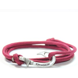 Chasing Fin Fish Hook Pendant Bracelet - Cool 30-Inch Military-Grade 550 Paracord Bracelet & Anklet - Adjustable Size, 100% Nylon Nautical & Fishing Accessory - J-Hook Pendant, Pewter - Burgundy