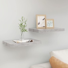 YLIEHS Floating Wall Shelves 2 pcs Invisible Mounting System, Concrete Gray, 15.7" x 9.1" x 1.5" MDF