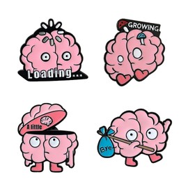 4 pines de metal divertidos en forma de cerebro, regalo para entusiastas de la neurociencia, accesorios para ropa y bolsa con bonitas expresiones (carga, adiós, crecimiento, un poco)