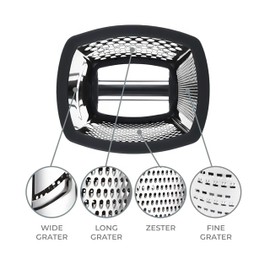 VINAK Large 4 Sided Stainless Steel Kitchen Grater - Wide + Long + Fine + Zester | With Ergonomic Handle and Non-Slip Rubber Base | For Grating All Types of Food