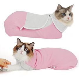 Pawfun Self-Adhesive Cat Grooming Wrap, Cozy Cat Wrap for Cutting Nails, Breathable Anti-Scratch Cat Swaddle Bag for Brushing, Ear Cleaning, Medication, Injections, Pink L